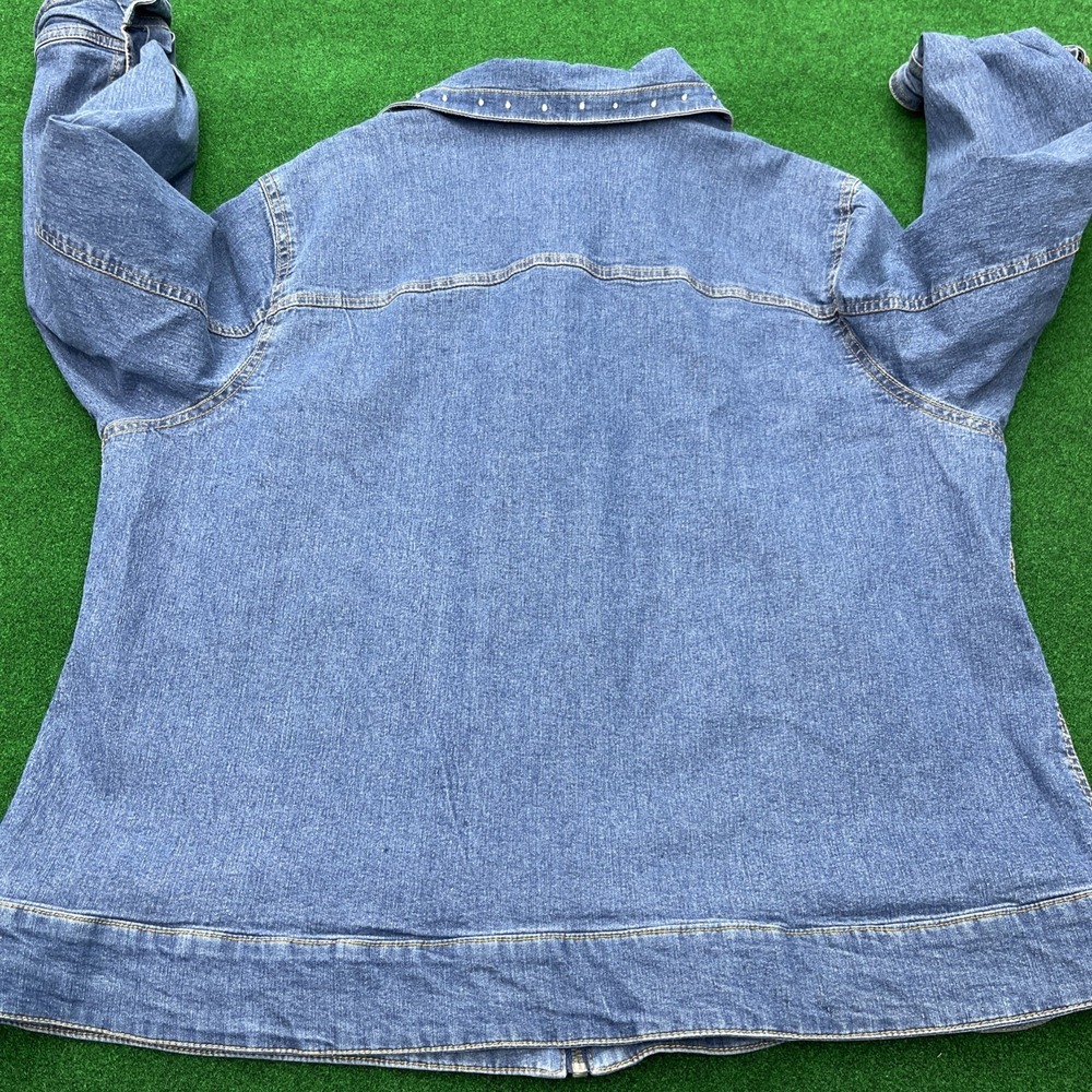 Cathy Daniels Rhinestone Full Zip Blue Jean Jacket  Womens Size 1X - Picture 6 of 8